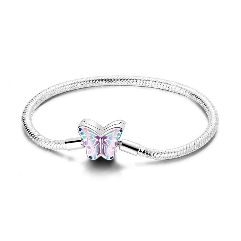 

Artistic 925 Sterling Silver Dreamy Colorful Butterfly Snake Bone Bracelet For Women's Spring Outing Fashion Jewelry Accessories