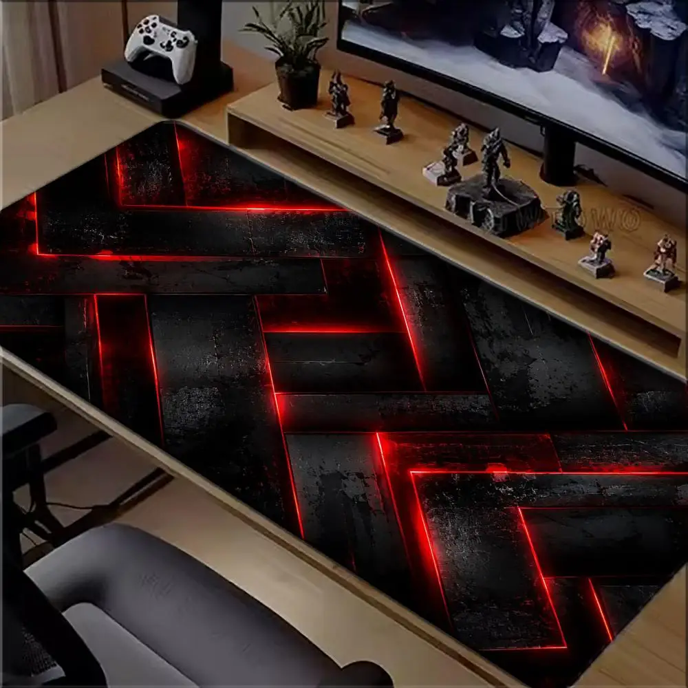 Red Neon Dark Slate Texture Large Gaming Mouse Pad Non-Slip Rubber Base Extended Keyboard Desk Mat Mousepad Gamer Computer Desk