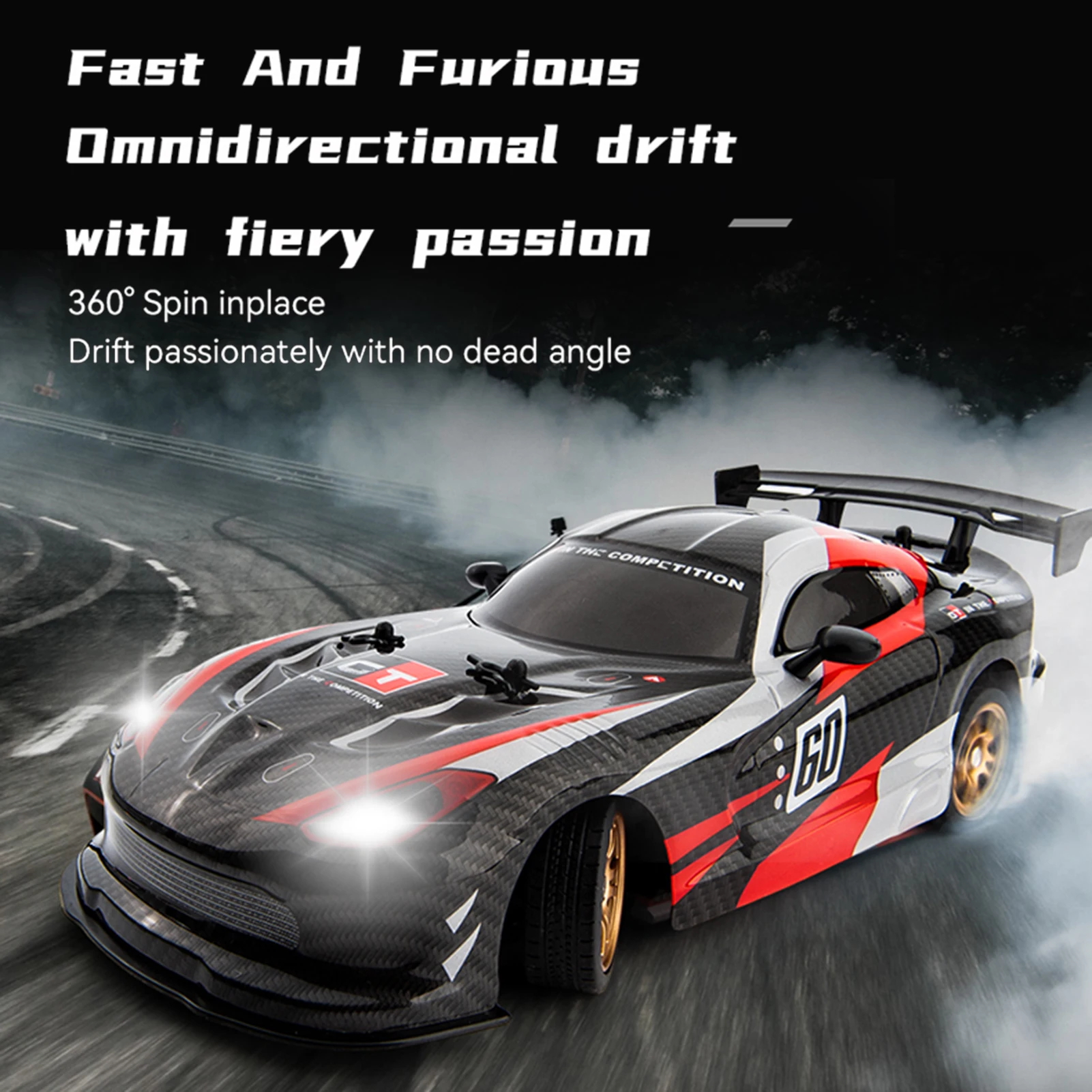 리모컨 드리프트 카 1/16 리모컨 자동차 2.4GHz 4WD 리모컨 레이싱카 타이어 교체 가능 3 배터리