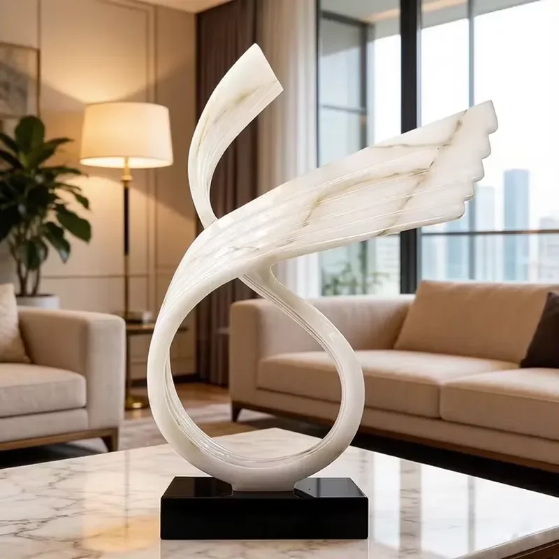 Contemporary Beige Abstract Desk Accessory Resin & Marble Moder Handmade Home Decor for Hotel Lobby & Villa