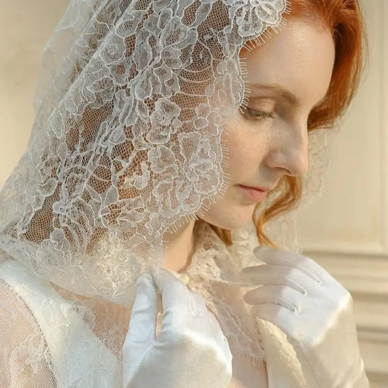 Romantic Hooded Cloak Cape Wrap Mantilla Veil Lace Bridal Head Cover Veil Church Wedding Cape Handmade And Bulk Orders