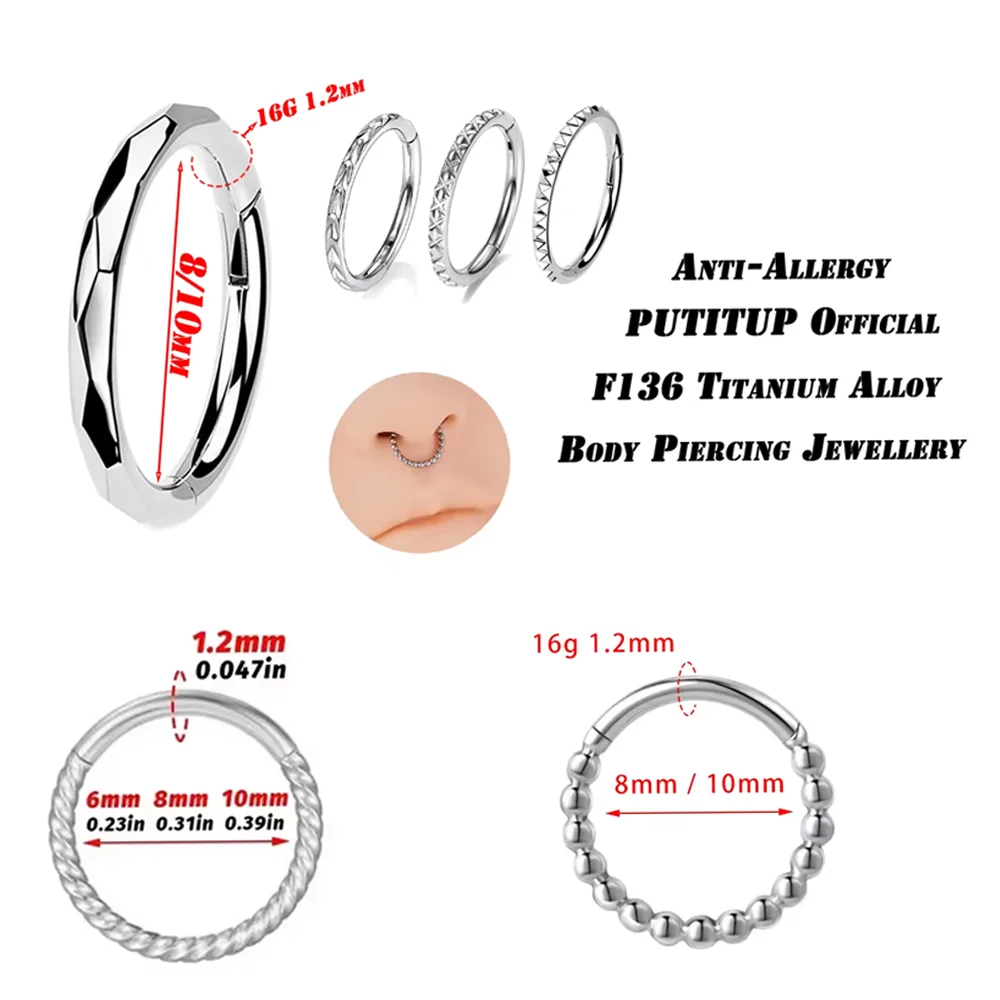 F136 Titanlegierung Facettierte Polyedrische Perle Twisted Scharnier Ohrringe Modischer Nasenseptum Ring Körperpiercing Schmuck – Detail 2