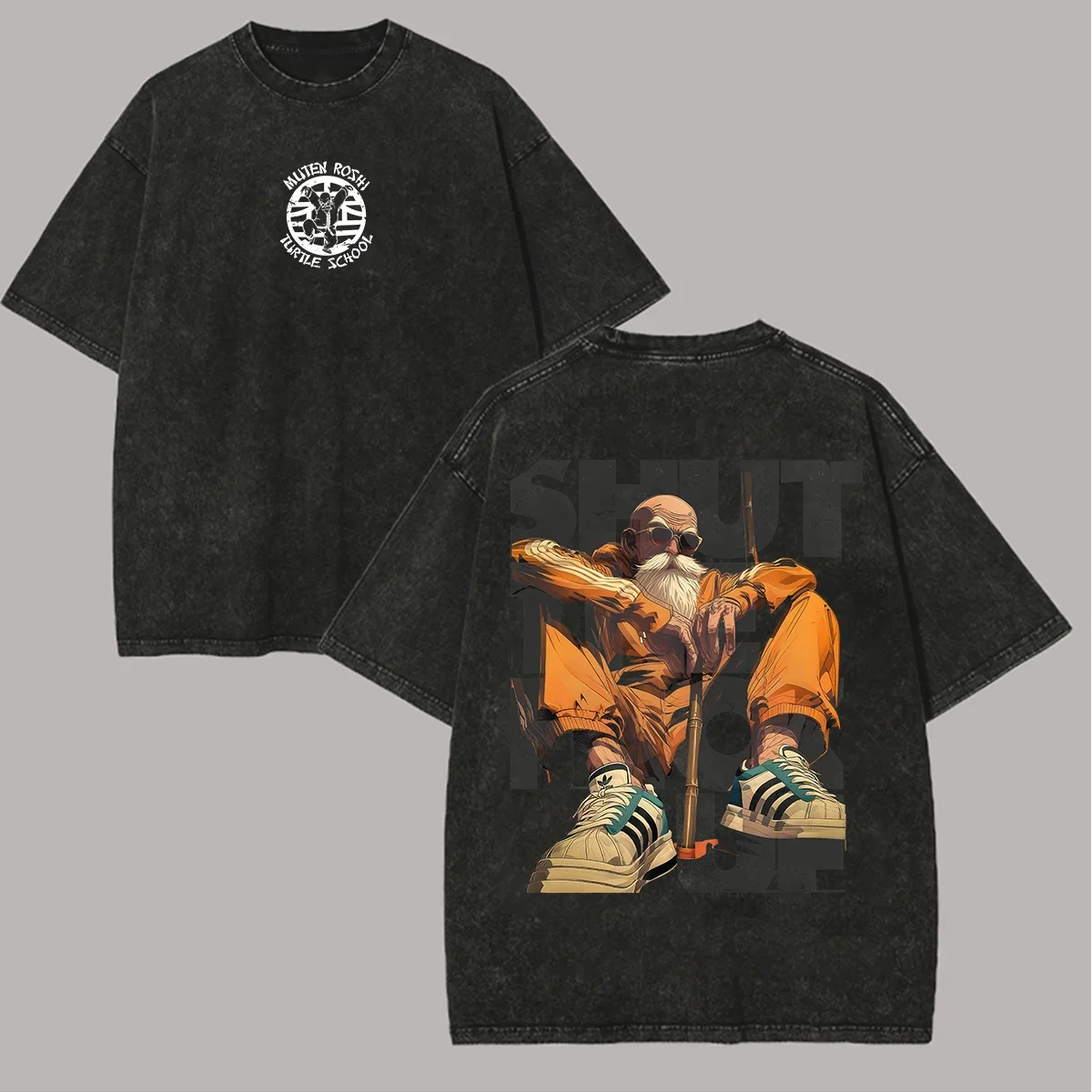 Dragon Ball Kame Sennin Master Roshi Vintage Anime Washed T Shirt Spring Summer Men's Women Cotton Casual Tee Top