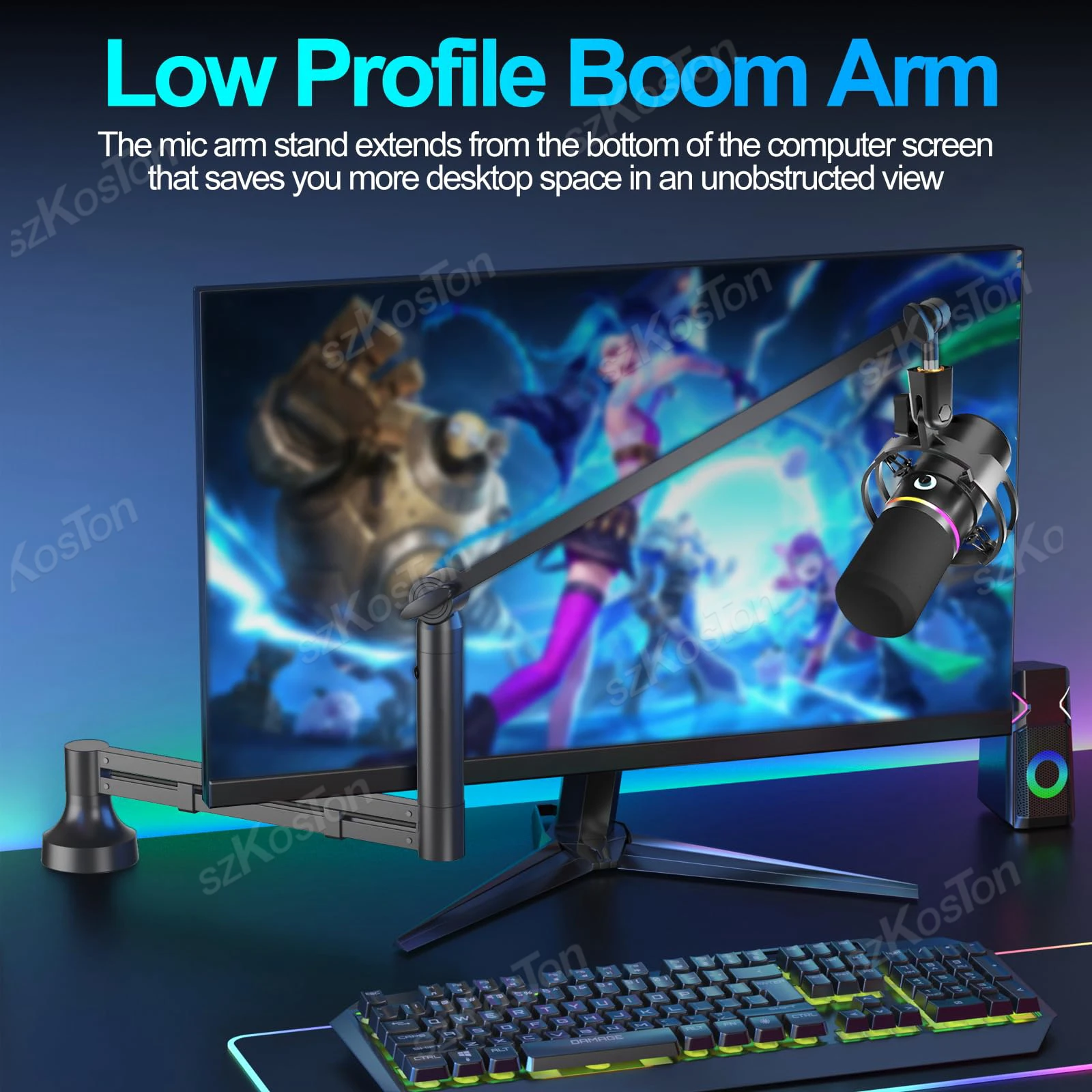 Low Profile Microphone Arm Adjustable Metal Microphone Stand with Threaded Adapter for K688 AM8 A6V K669 Mic Studio Podcast Game