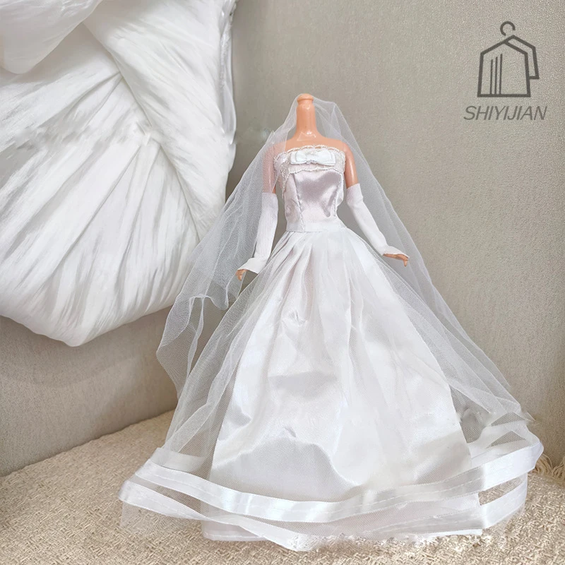 1/6 Supermodel Doll Clothes Wedding Dress European Wedding Dresses Strapless Sequin Tulle Gown Veil For 30cm Babi Doll Dress Up
