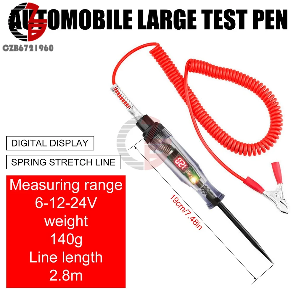 DC 6V 12V 24V Voltage Electric Circuit Tester Digital Display Long Probe Pen Light Bulb Automobile Diagnostic Tools Auto Repair