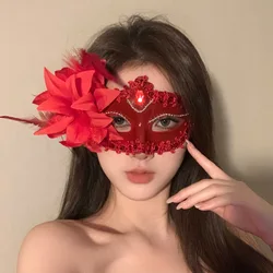 Red Pink Silver Color Dance Party Venetian Mask Feather Flower Wedding Carnival Performance Costume Sexy Lady Mask Masquerade