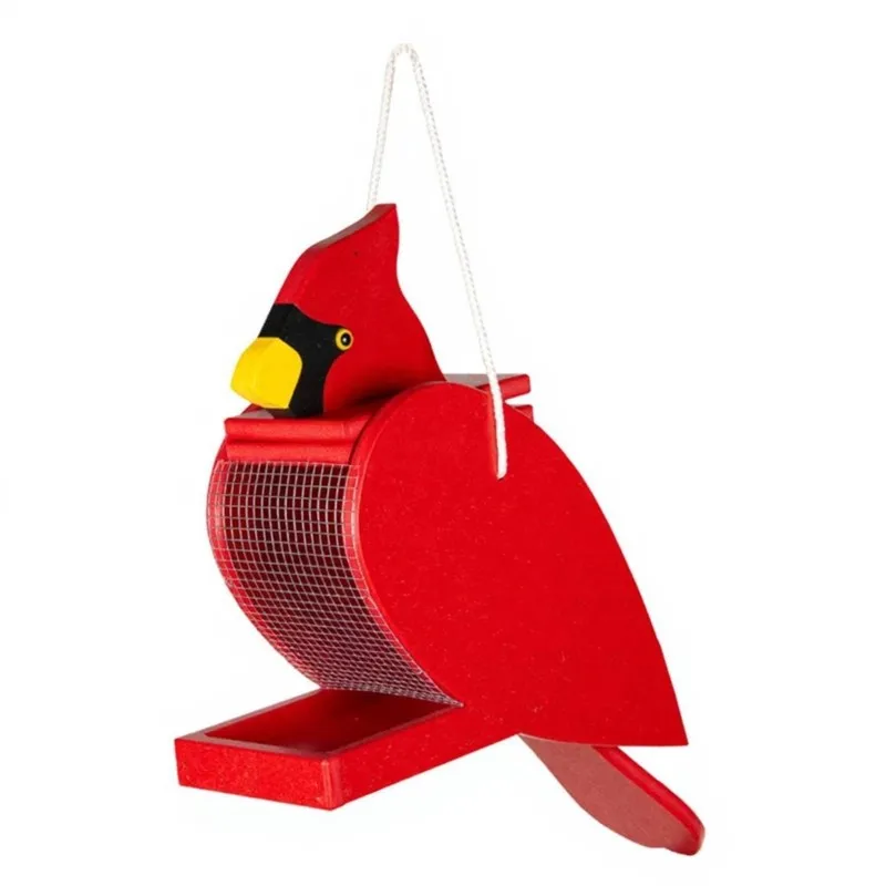 ABKW-Wooden Cardinal Bird Feeder - Red Hanging Suction Cup Feeder