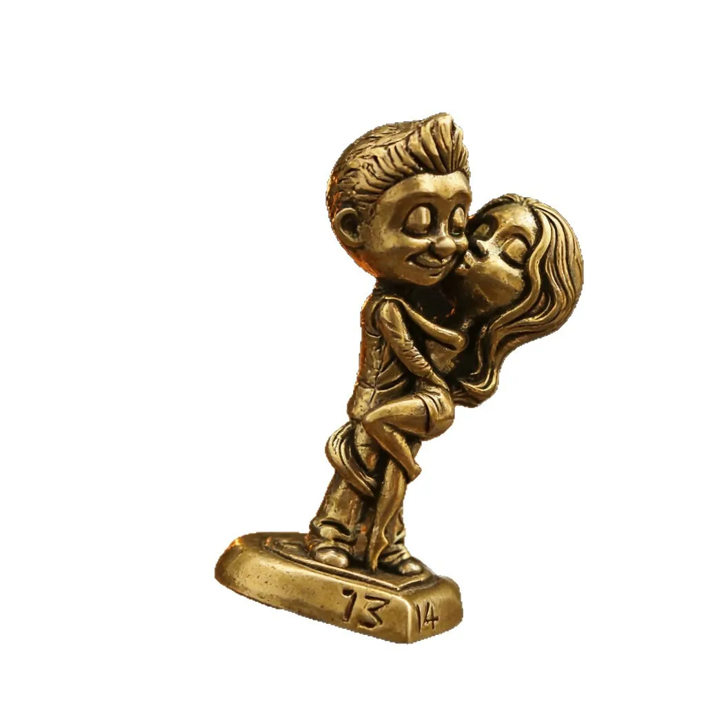

Kissing Couple Figurine Pure Brass Vintage 1314 Mini Desktop Ornament Home Decoration For Romantic Couples Valentine Gift