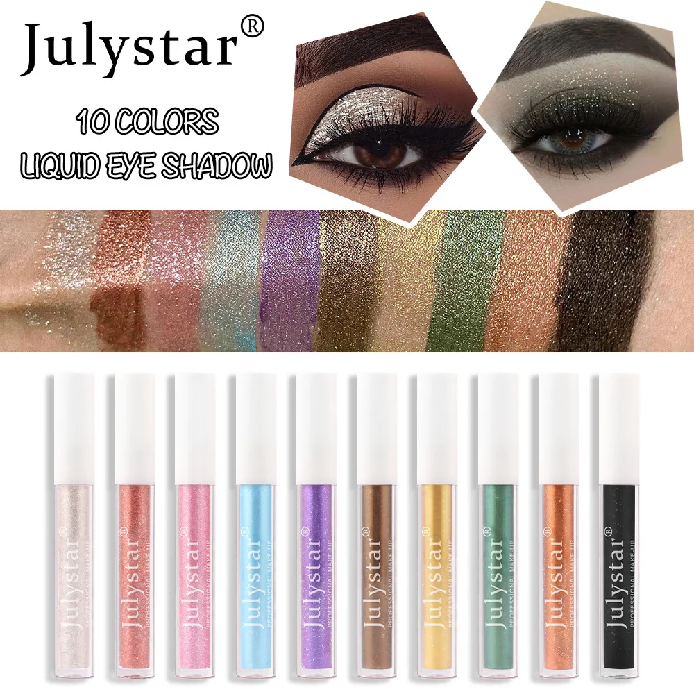 Julystar-Glitter Sequins Liquid Eye Shadow, Maquiagem Feminina Iluminadora, Novo, 10 Cores