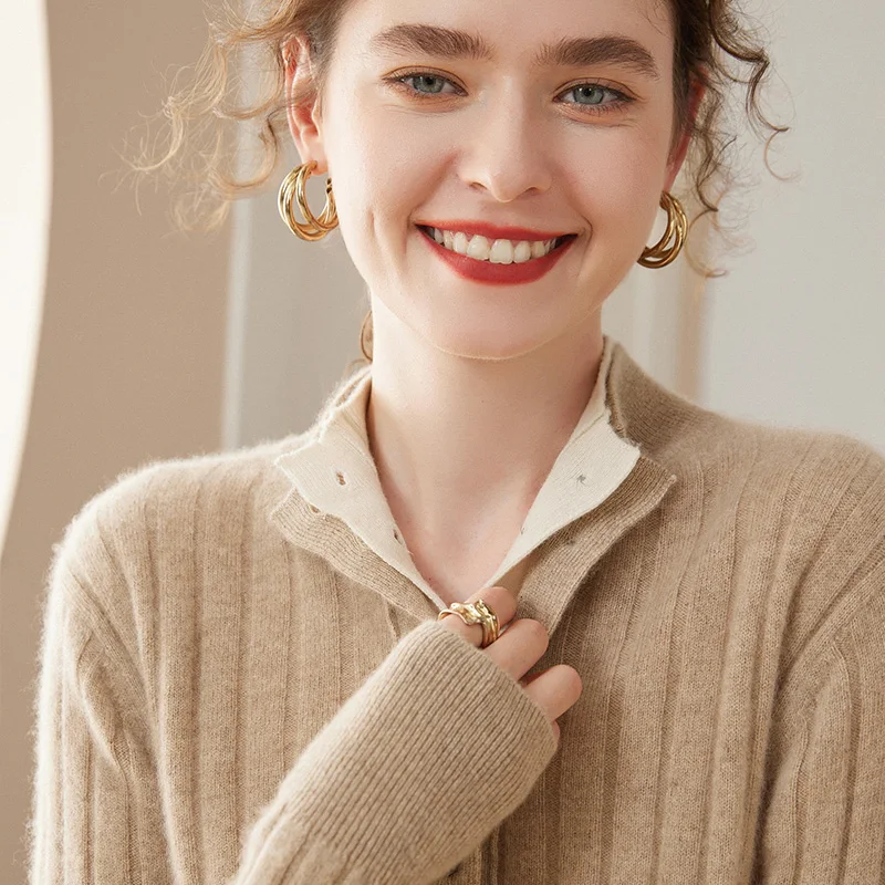 

100% Cashmere Sweaters Women Pullovers Autumn and Winter Soft Warm Half High Neck Tops Lady Fashion Standard Knit Jumper 4Colors