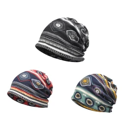 Retro Printed Knitted Skullies Caps Warm Windproof Stretchable Beanies Hats For Men Women Autumn Winter Sports Skiing Casual Hat