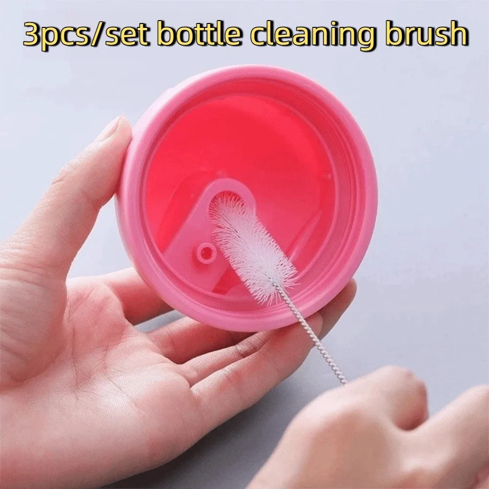 

3pcs/set Soft Hair Brush Bottle Cleaning Brushes Reusable Flexible Straw Brush with Hanging Hole Gap Brush Pipeline Cleaning