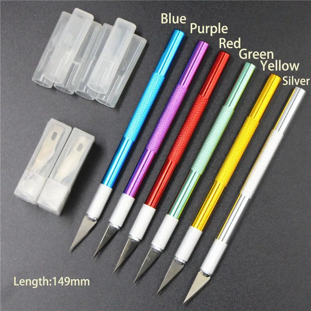 Metal Handle Multi-color Non-slip Knife with 6pcs Blade Scalpel Cutter Sculpture Engraving Cutter Pastry Cake Carving Tools