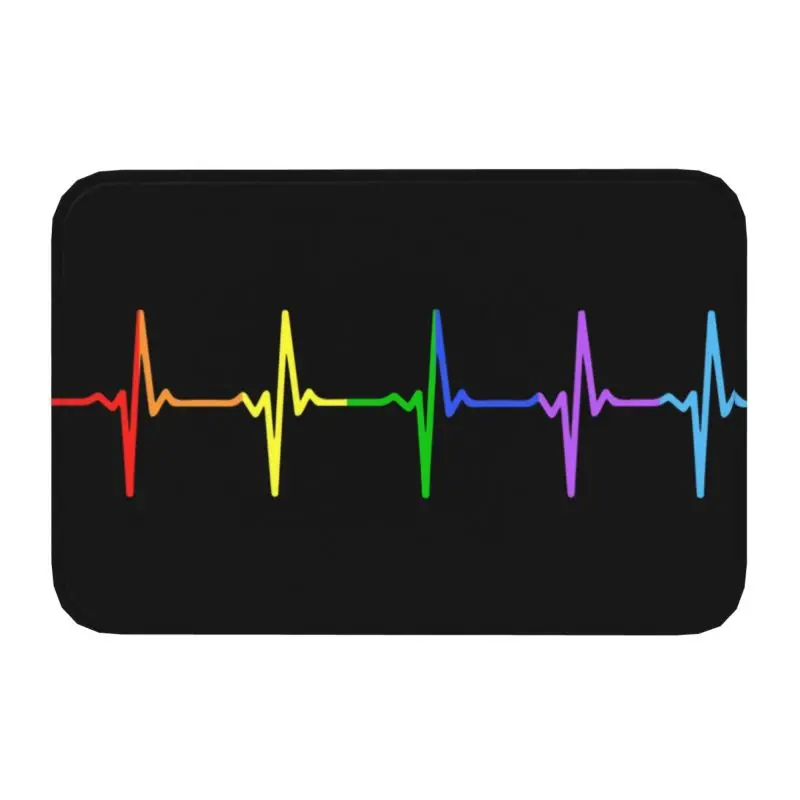Custom Rainbow Pulse Hearbeat LGBT Doormat Mat Anti-Slip Bath Kitchen Bedroom Rug Carpet 40*60cm
