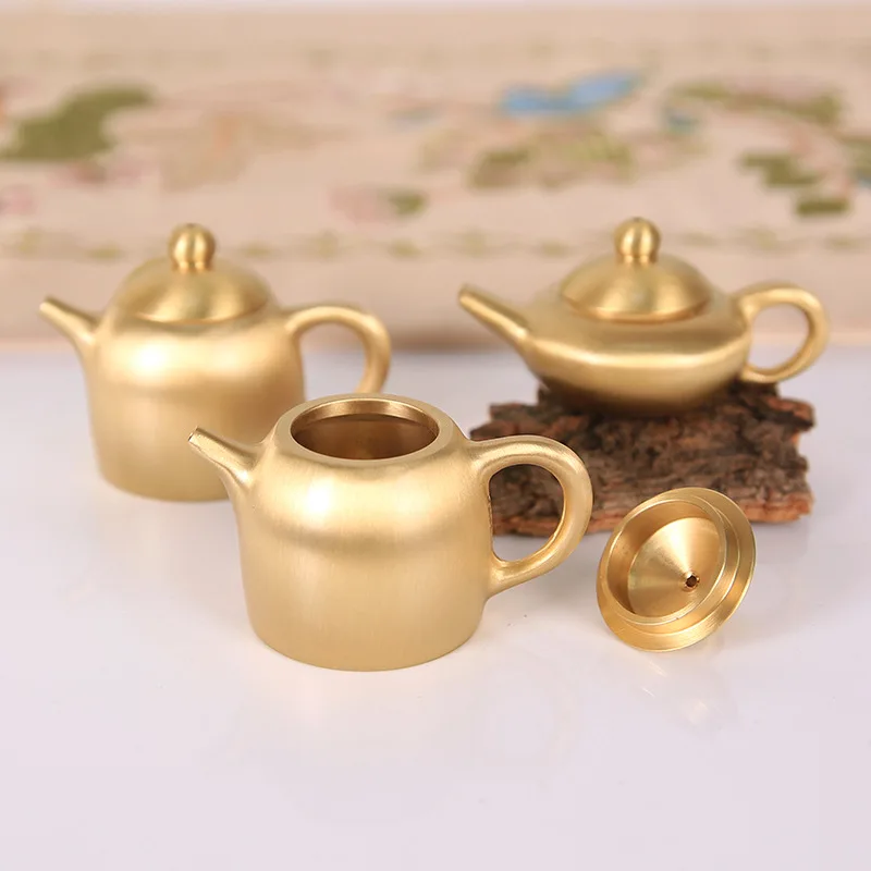 Brass Mini Teapot, Chinese Style Desktop Decor,Creative Miniature Model for Study Room, Vintage Handheld Curiosity & Collectible