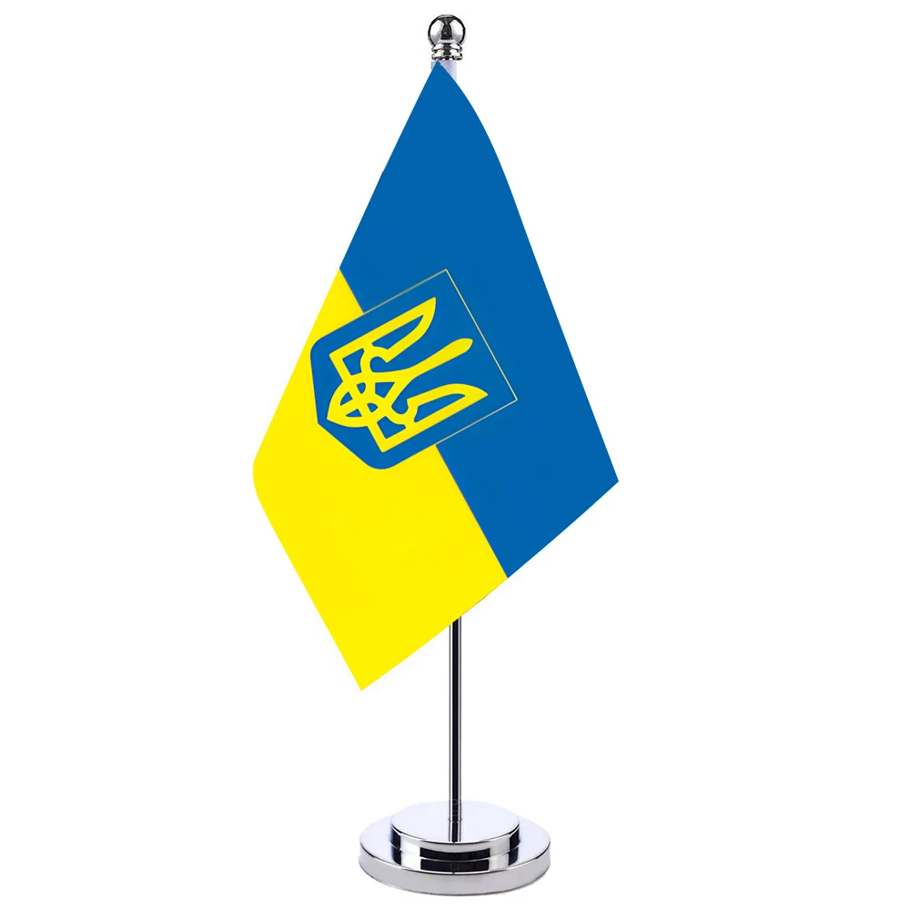 Aerlxemrbrae 14x21cm Office Desk Small Ukraine Banner Meeting Room Table Standing Pole UA UKR Ukrainian Flag