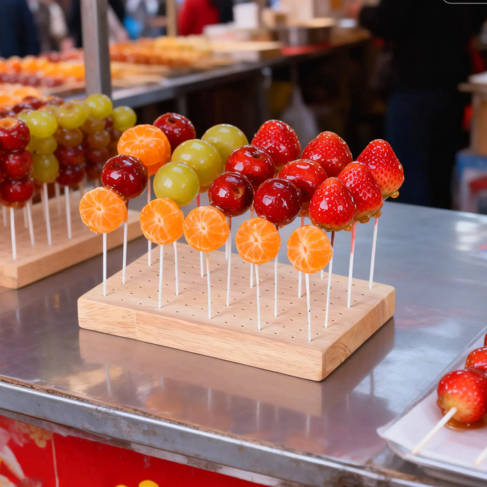 Wooden Spiral Potato Lollipop Candy Fruit Skewers Display Stand for Snack Stalls Malls Supermarkets Catering Events Appetizer