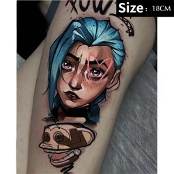 Luna Store Anime Jinx Tempary tatuajes Arcane dibujos animados impermeable falso tatuaje Liga arte corporal Graffiti tamaño grande tatuaje pegatina mujeres