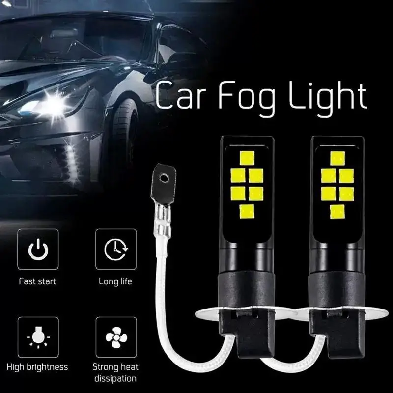 Car H3 LED Fog Light Upgrade 3030 Chip 12V Energy Saving Auto Front Fog Lamp Replace Halogen Bulb for Car Modification