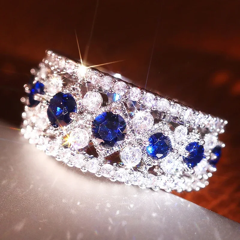 Huitan Creative Blue/White Cubic Zirconia Rings Bright Elegant Modern Finger Accessories for Women Opulent Wedding Party Jewelry