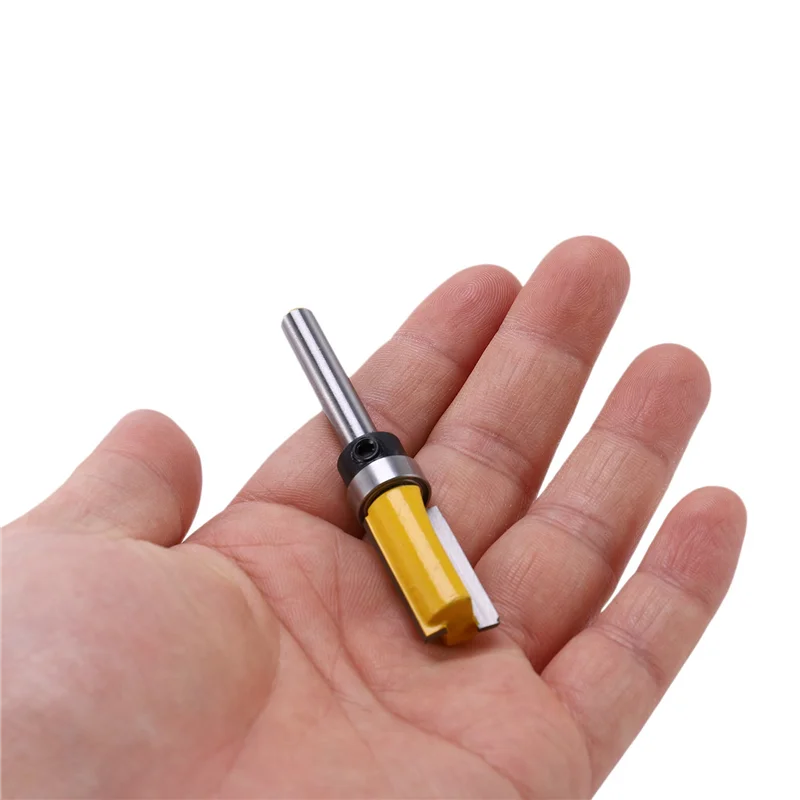 A19F-12Pcs Broca enrutadora de ajuste al ras de 1/4 pulgadas, broca con patrón, rodamiento superior e inferior, plantilla de hoja de 1/2 pulgadas, cortador de madera con borde