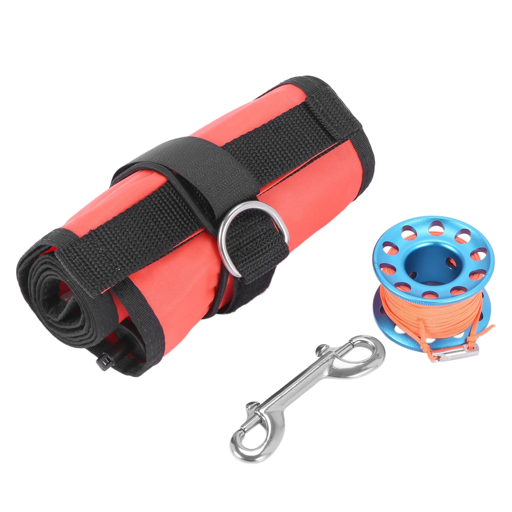 B48B-Surface Marker Buoy Set Diver Below Signal Flag Tube With 15M Spool Reel Scuba Diving Equipment For Diving Scuba