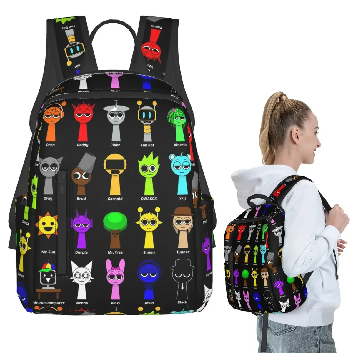 

All My Sprunki Game Toys Backpack Student Boys Girls BookBag Kids School Bag Laptop Shoulder Bags for Men Women