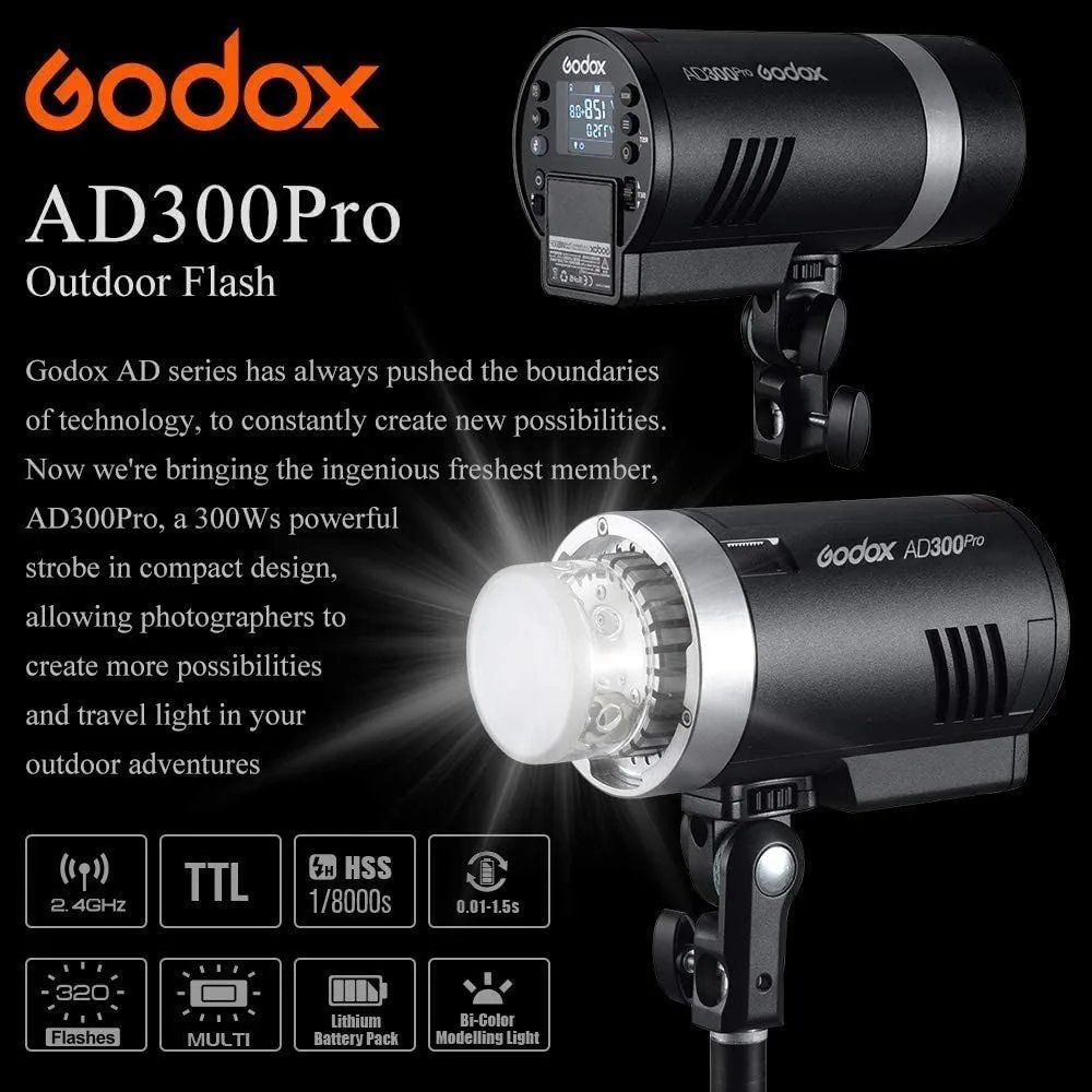 Godox AD300Pro Outdoor Flash TTL 300W 2.4G 1/8000s HSS Flash Strobe 2600mAh Lithium Battery for Canon Nikon Sony Fuji Olympus