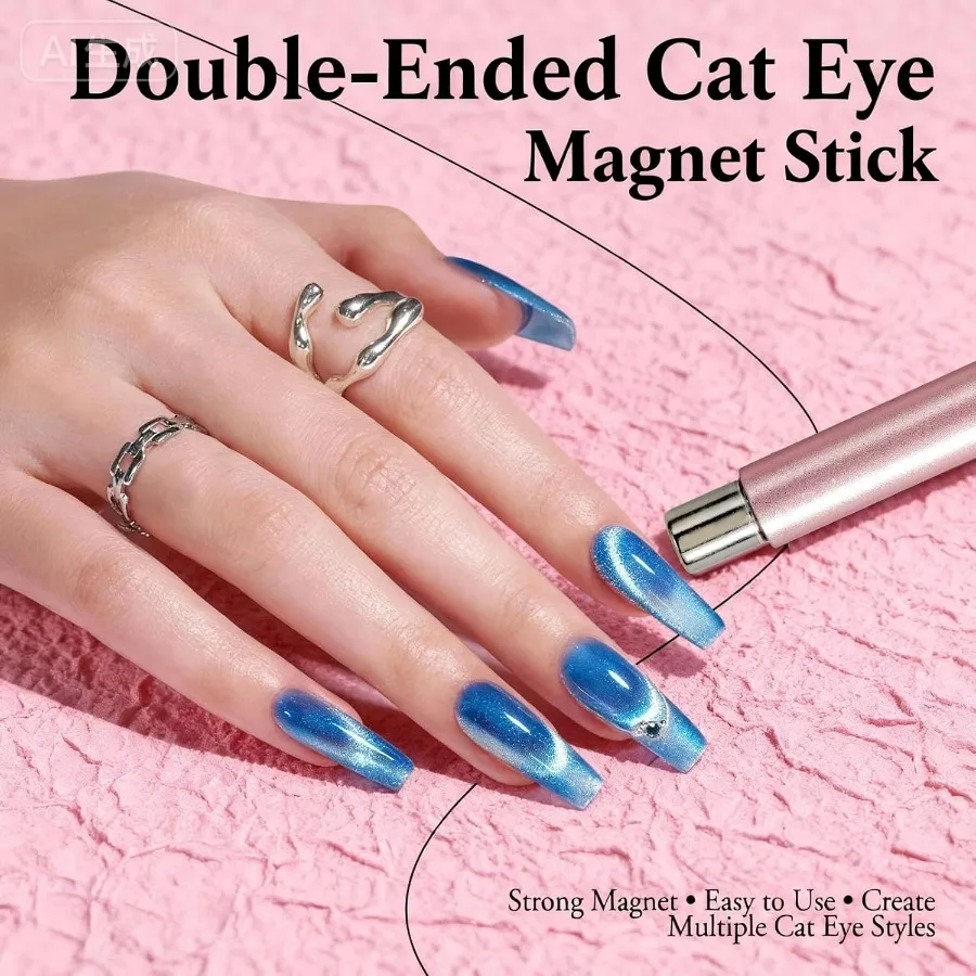 مجموعة مغناطيس عين القطة للأظافر، رأس مزدوج وردي ومغناطيس دائري لفن الأظافر الجلية، مجموعة أدوات مانيكير احترافية #4
