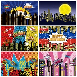 Super Hero Superhero City Children Baby Birthday Party Photo Background Cake Table Decoration Banner Photography Backdrop Decor