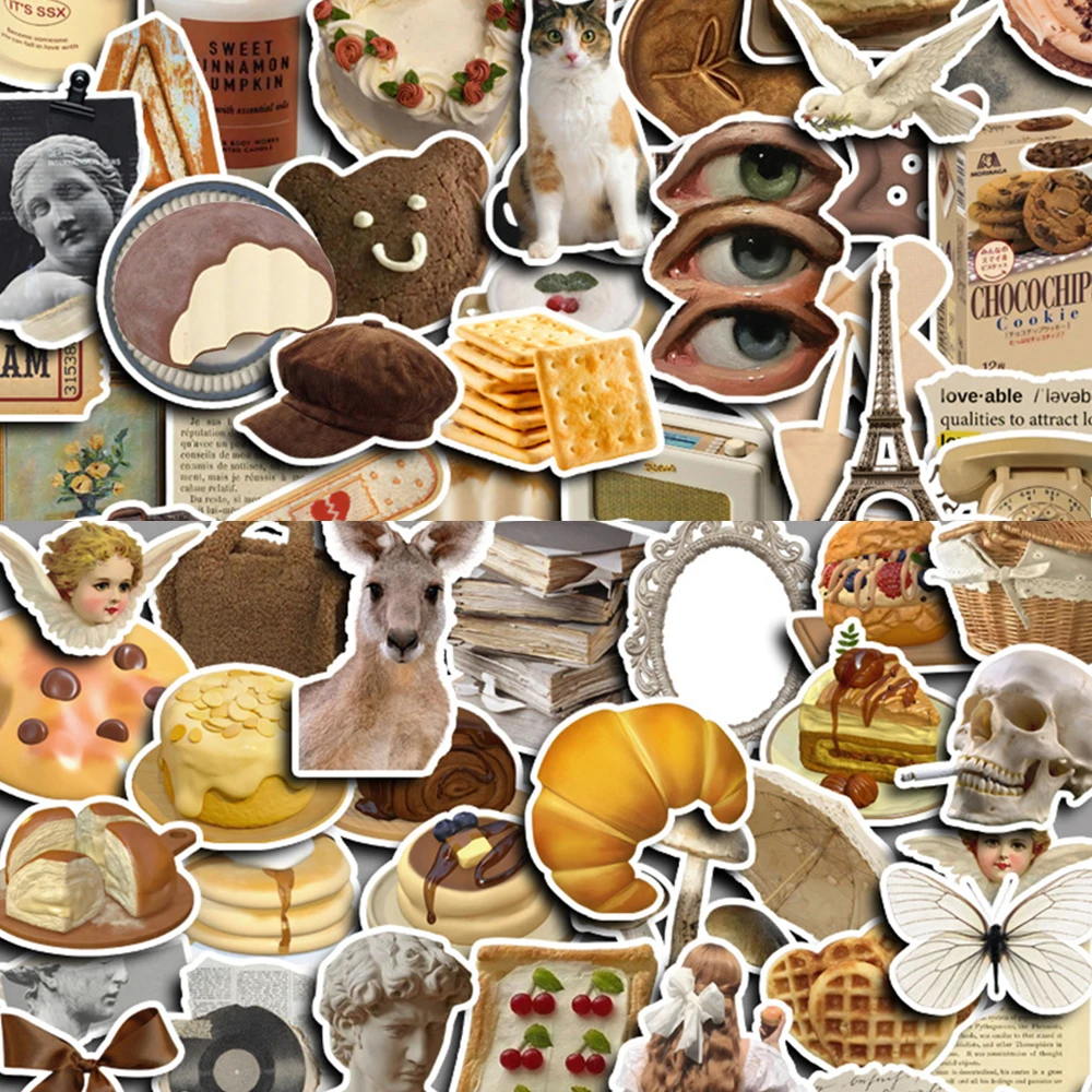 

10/30/50/100pcs Vintage Cartoon Pattern Stickers Retro Aesthetic Decals for Scrapbooking Laptop Luggage Artsy Bohemian Sticker