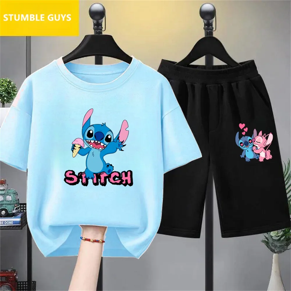 MINISO Disney Stitch T-Shirts Cartoon Anime 3D Print Streetwear Trucksuit Fashion T Shirt Kids Boys Girls Tees Tops Clothing