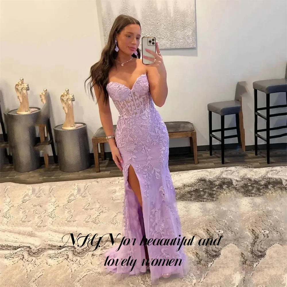Nfyn preto sem mangas vestido de noite querida vestidos de festa com fenda lateral vestido de baile sexy espartilho volta robes du soir personalizado