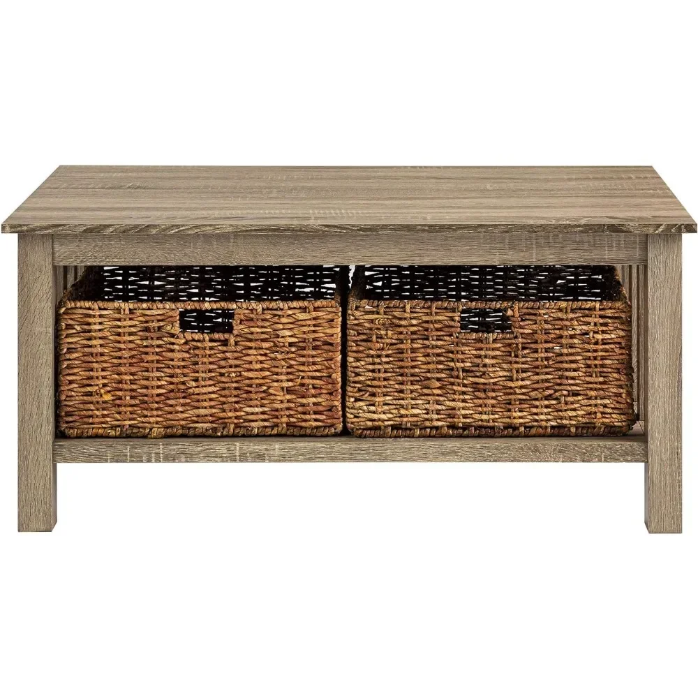 40 Inch Side Table Living Room Tables Alayna Mission Style Two Tier Coffee Table With Rattan Storage Baskets Driftwood Furniture