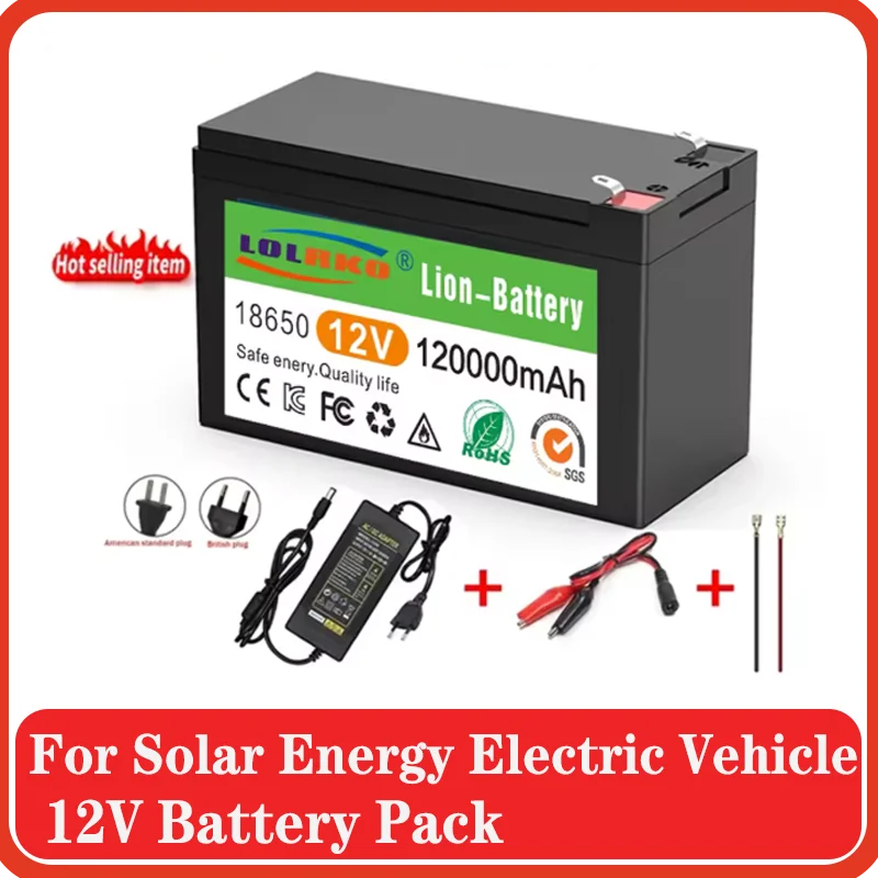 Batterie au lithium LiFePO4 améliorée 12V 200Ah, batterie portable rechargeable avec port de charge USB intégré 5V 2.1A et affichage de la puissance