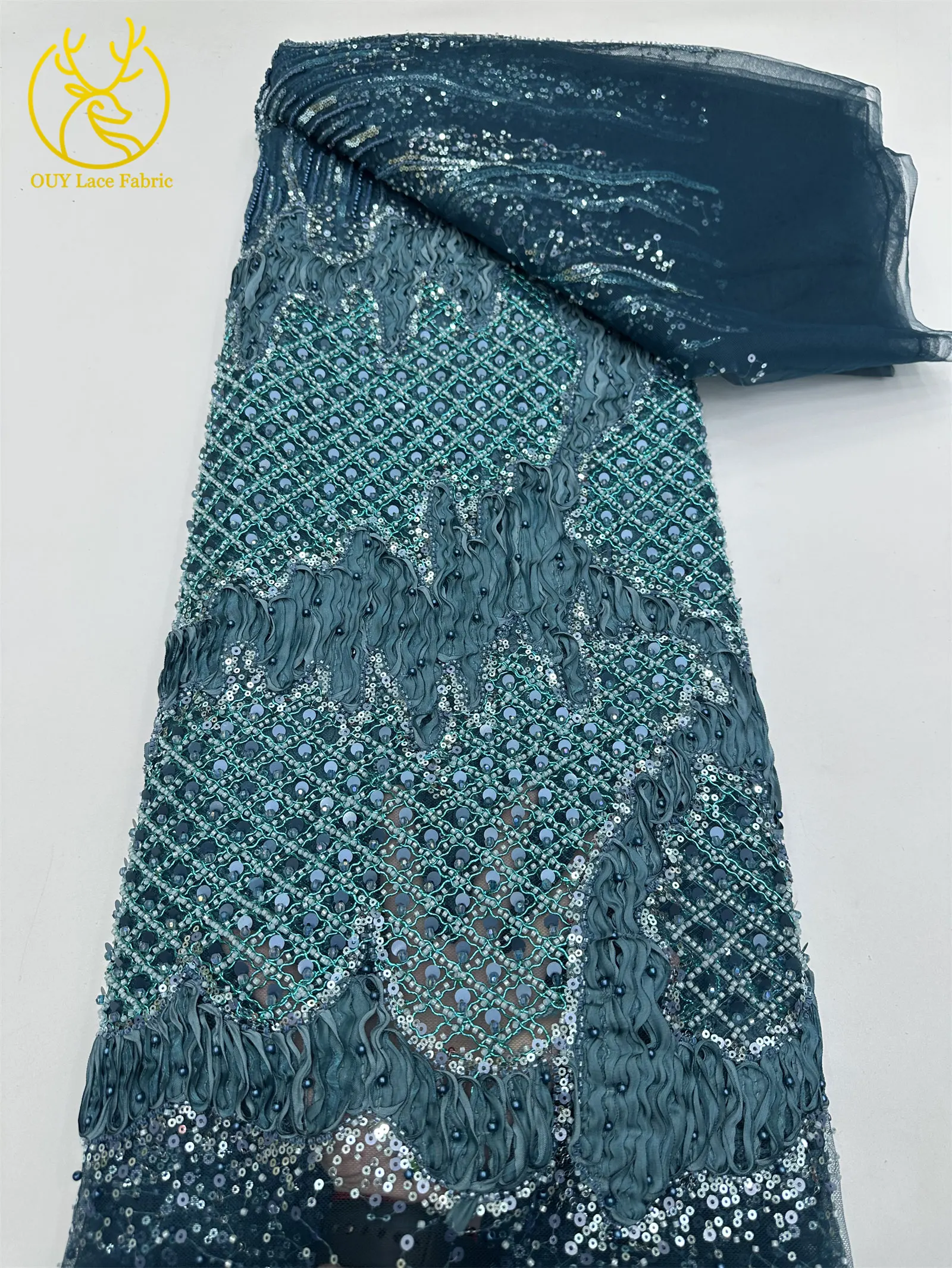 2026 Neues Design Französischer Perlen-Tüll-Spitzenstoff Weinrot Nigerianischer Afrikanischer Pailletten-Netzstoff für Abendkleider 5 Yards – Detail 10
