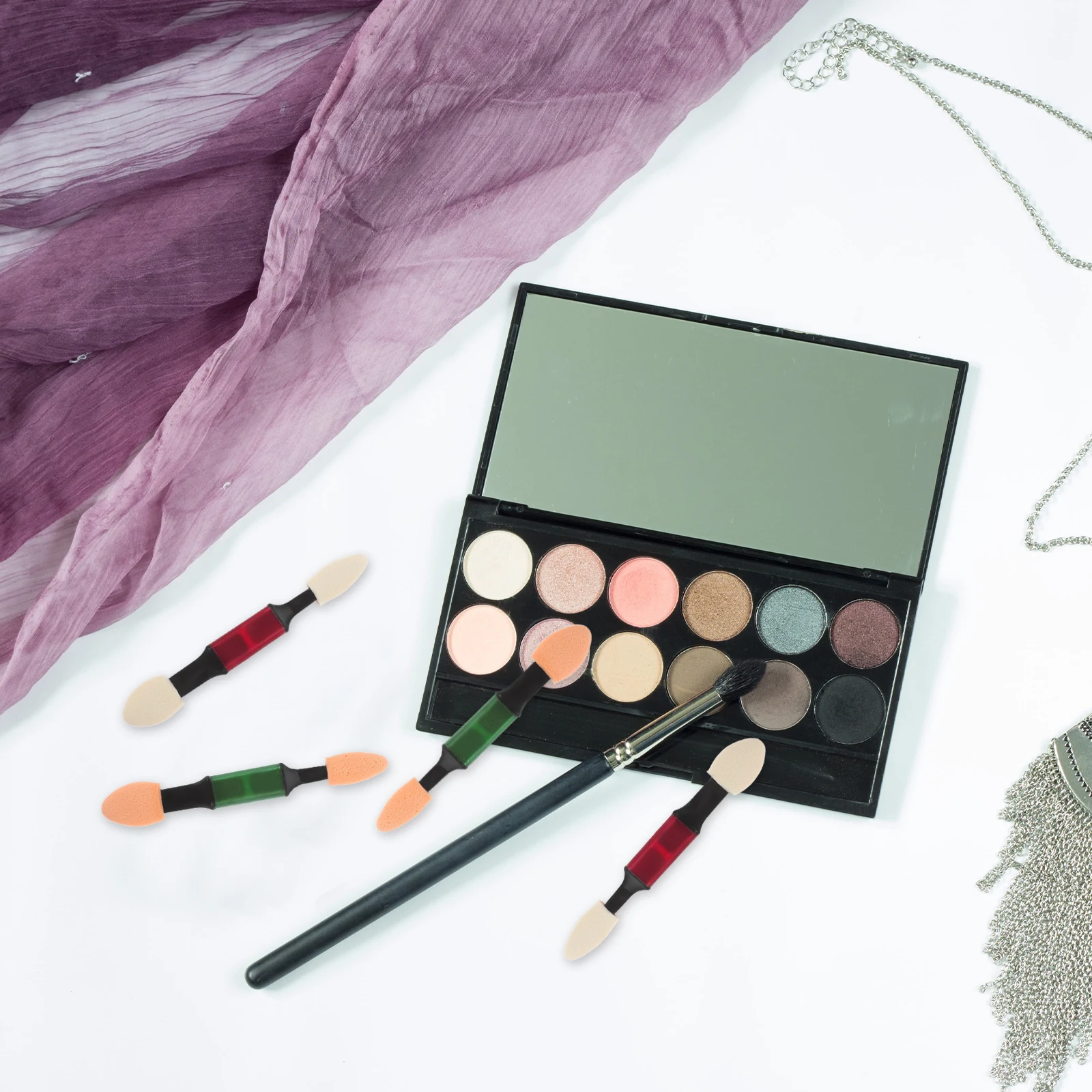 

10pcs Eye Shadow Sponge Applicator Dual Sided Portable Makeup Tool For Women Girls Soft Blending Brush Compact Design Long