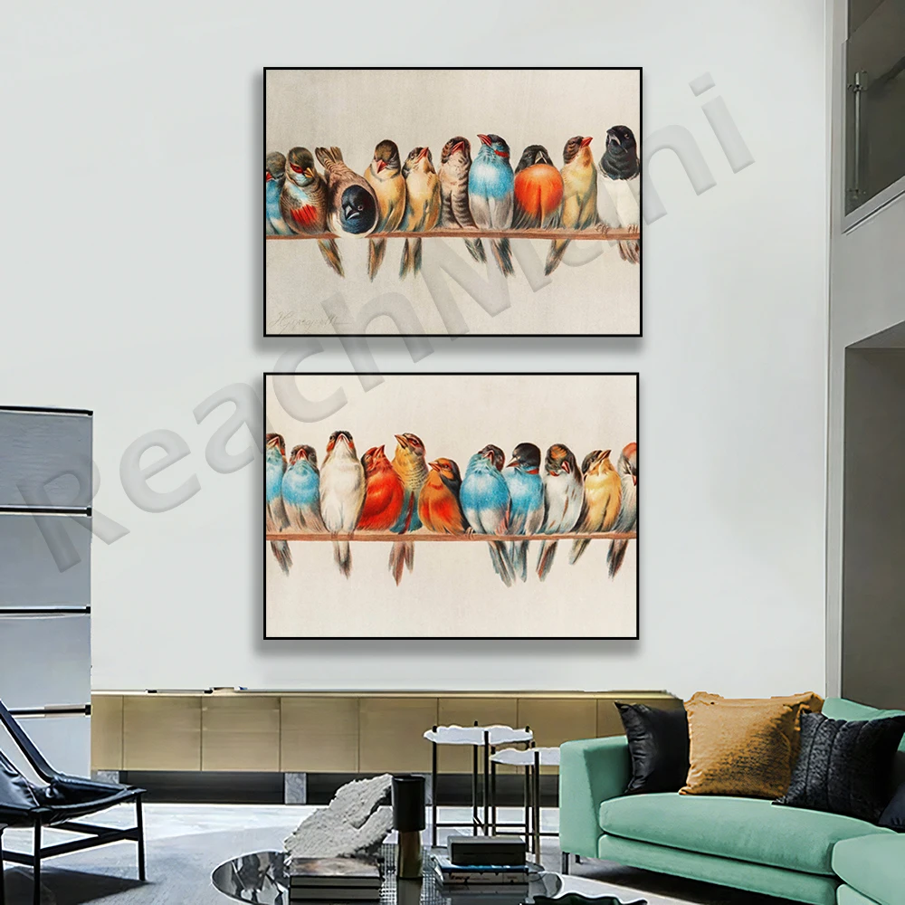 

Vintage Bird Poster Retro Wall Art Colorful Bird Illustration Antique Animal Picture Canvas Print Painting Home Decoration