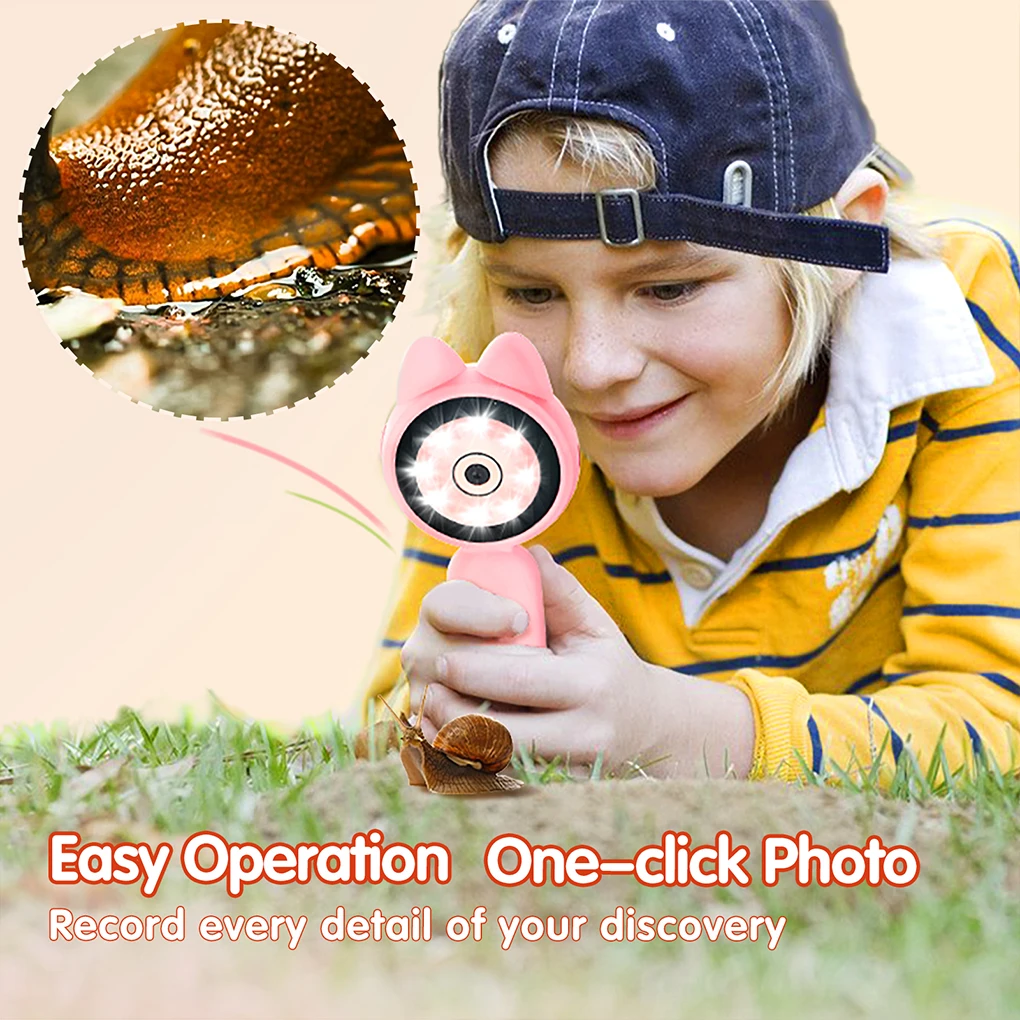 Children Microscope 2 inch Pocket Microscope Portable Electric Digital Magnifying glass with 8LEDs STEM Microscope Outdoor Gift