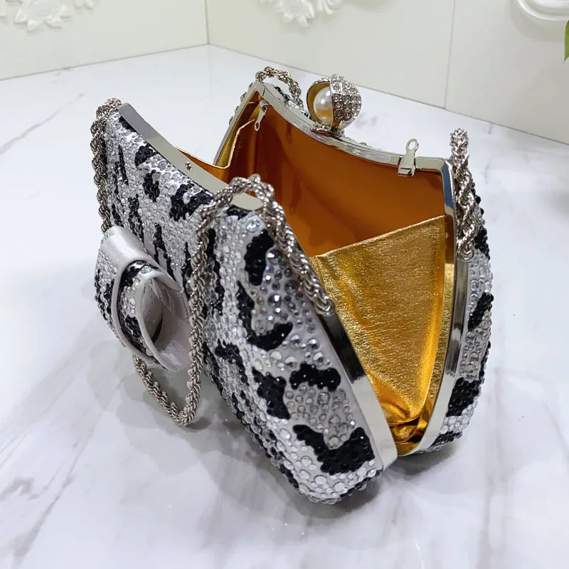 Silver Italian Design Heart Shape Small Bag African Ladies Clutch Fashion Long Chain Shoulder Bag