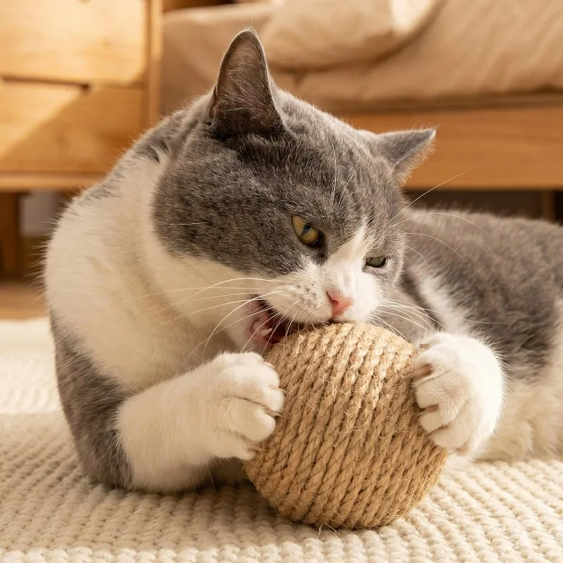 Interactive Cat Toy Ball Natural Sisal Scratching Eco Friendly Kitten Play Toys Chase Roller Pet Enrichment Teeth Cleaning