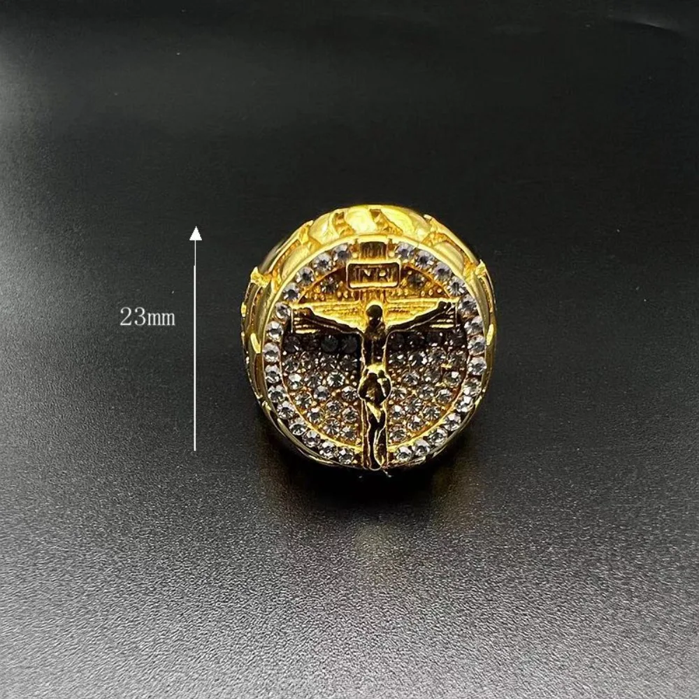 Kitykiss Hip Hop Titanium Steel Gold-Plated Cross Ring, Inlaid with Rhinestones, Men's Personalized AliExpress Trendy Jewelry