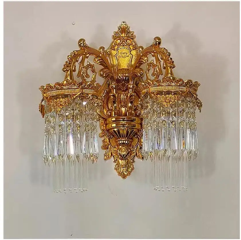 Crystal wall lamps 2 Lights Golden Wall Sconce light LED AC Crystal Wall Bracket Bra Bed Lighting Crystal Shades Home Decoration