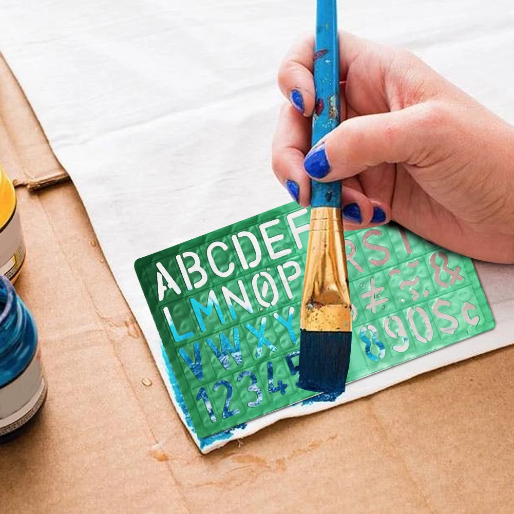 4pcs For Kids Painting Drawing Template Plastic Ruler Learning Home School Assorted Colors Translucent Alphabet Letter Stencil