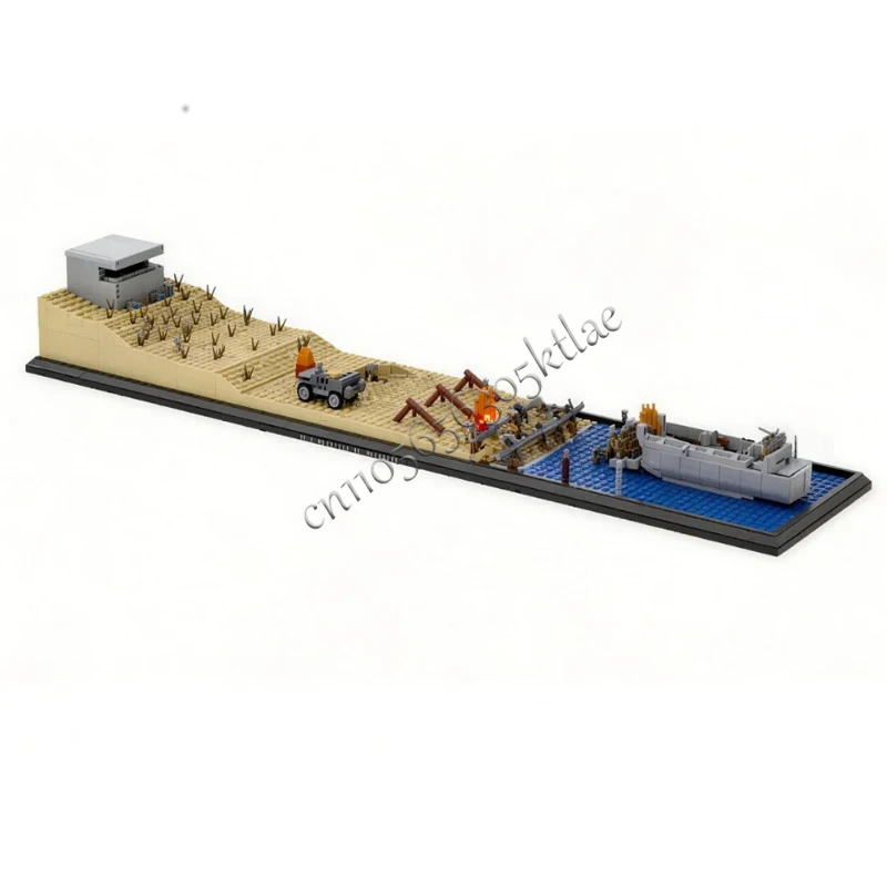 2124 PCS Beach Diorama+Higgins Boat+Car Moc Spaceship Model Building Blocks Originality Kid Assembly Bricks Birthday Toys Gifts