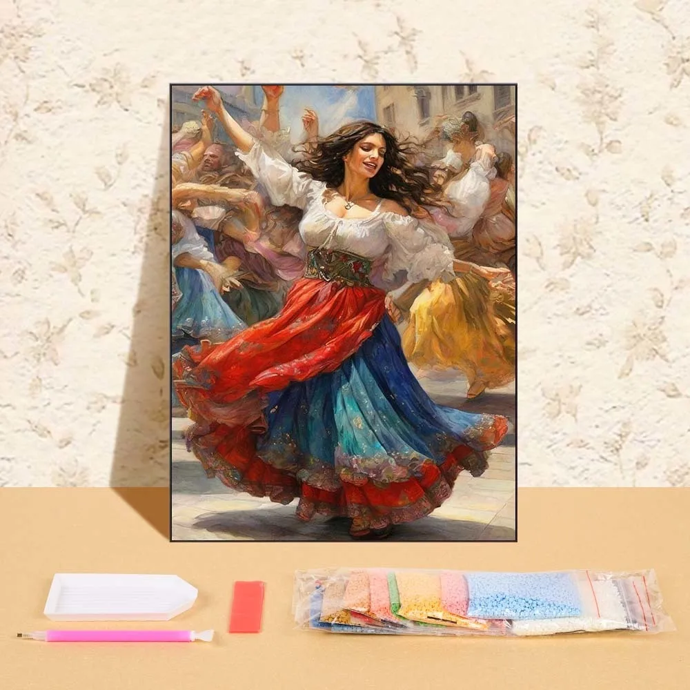 

Full Drill Diamond Mosaic Dance Woman Round Diamond Painting Women Portrait Embroidery Personalized Gift Home Decoration