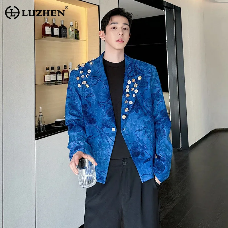 LUZHEN Original Luxury Temperament Buttoned Decorate Patchwork Floral Printed Blazer Coat Men's Fashion 2026 New Jacket JY6209