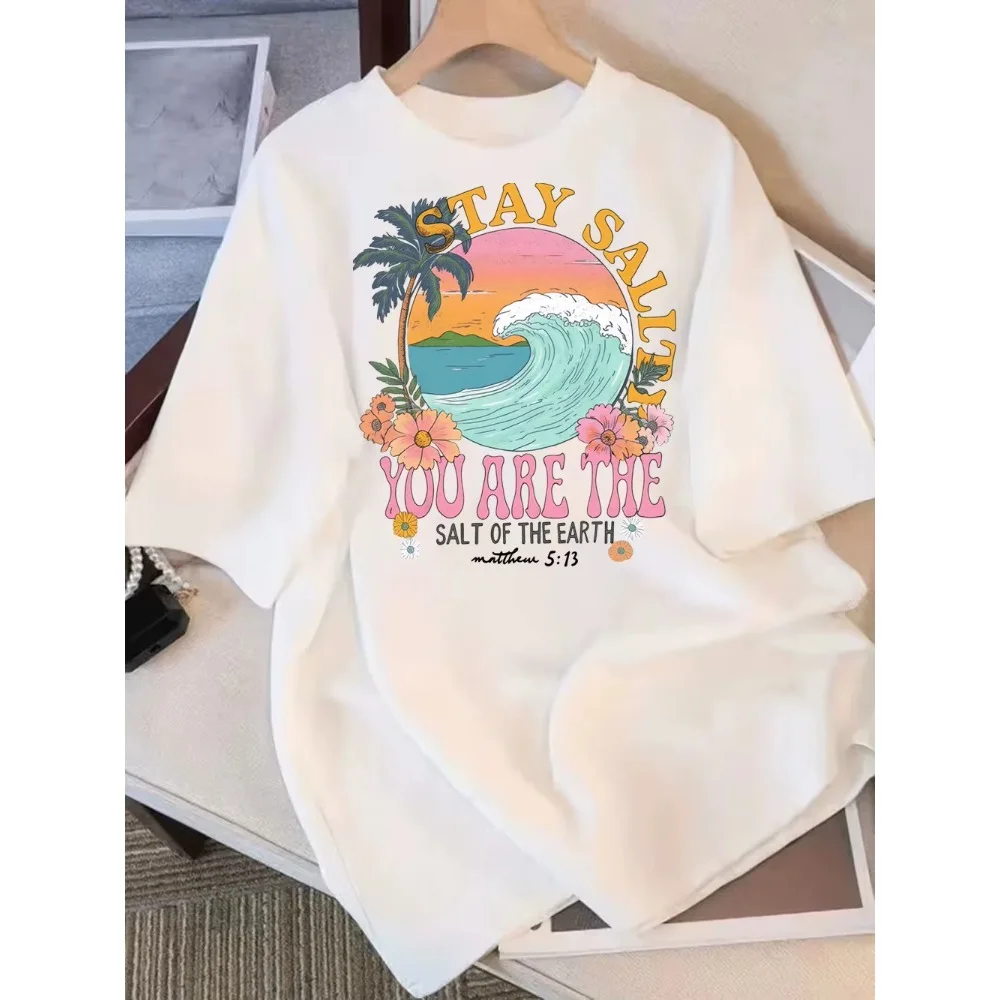 

Women Cotton Printed T Shirt Summer O-Neck Short Sleeve Tees Casual Streetwear Loose Fit Daily Wear Tops
