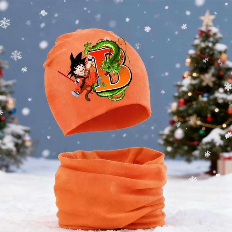 

Dragon Ball Scarf Hat Set Children 2pcs Anime Knitted Hat Scarf Letters A-Z Cartoon Winter Warm Comfortable Cotton Beanie Hats